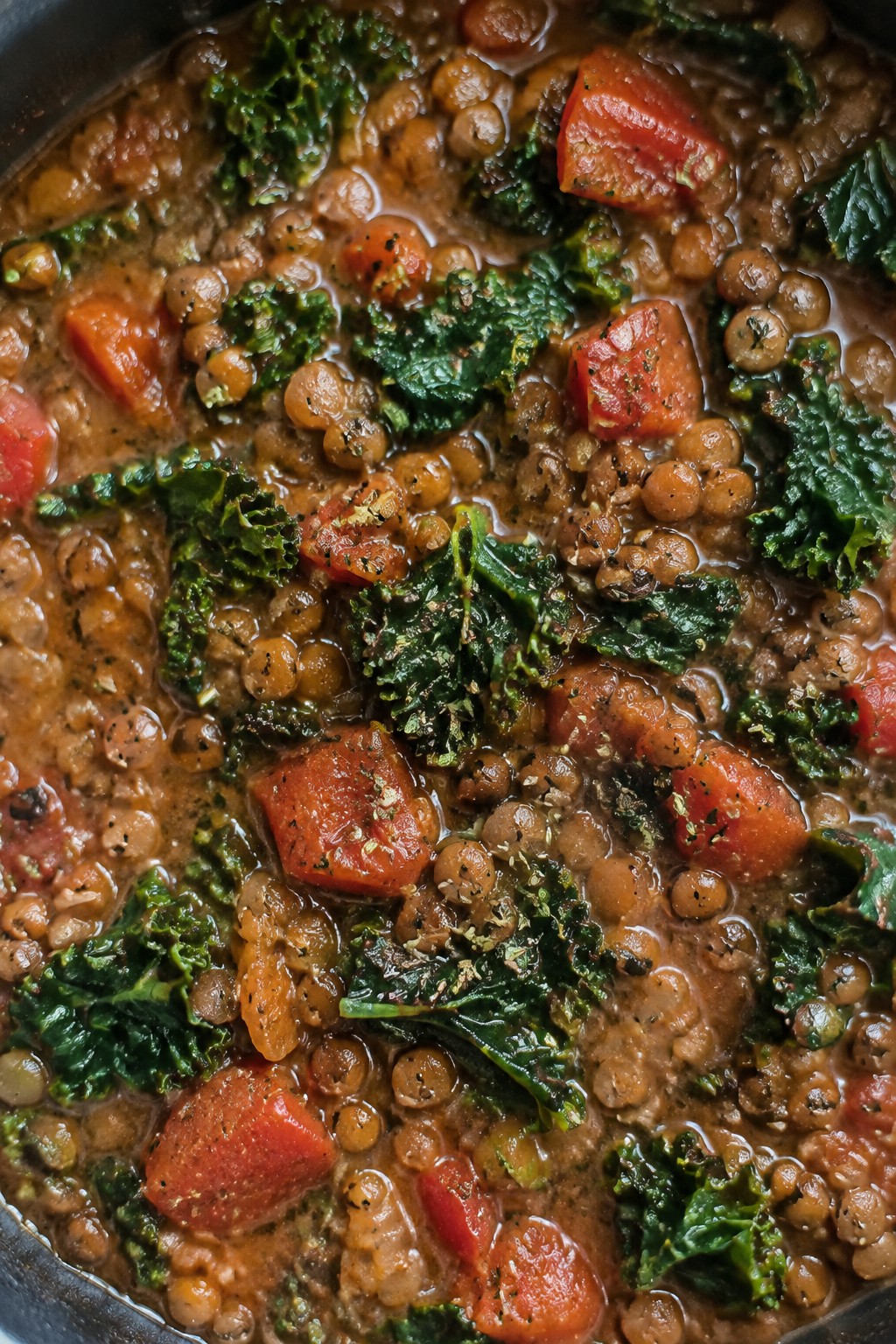 Italian Tuscan Lentil Stew with Kale and Tomatoes