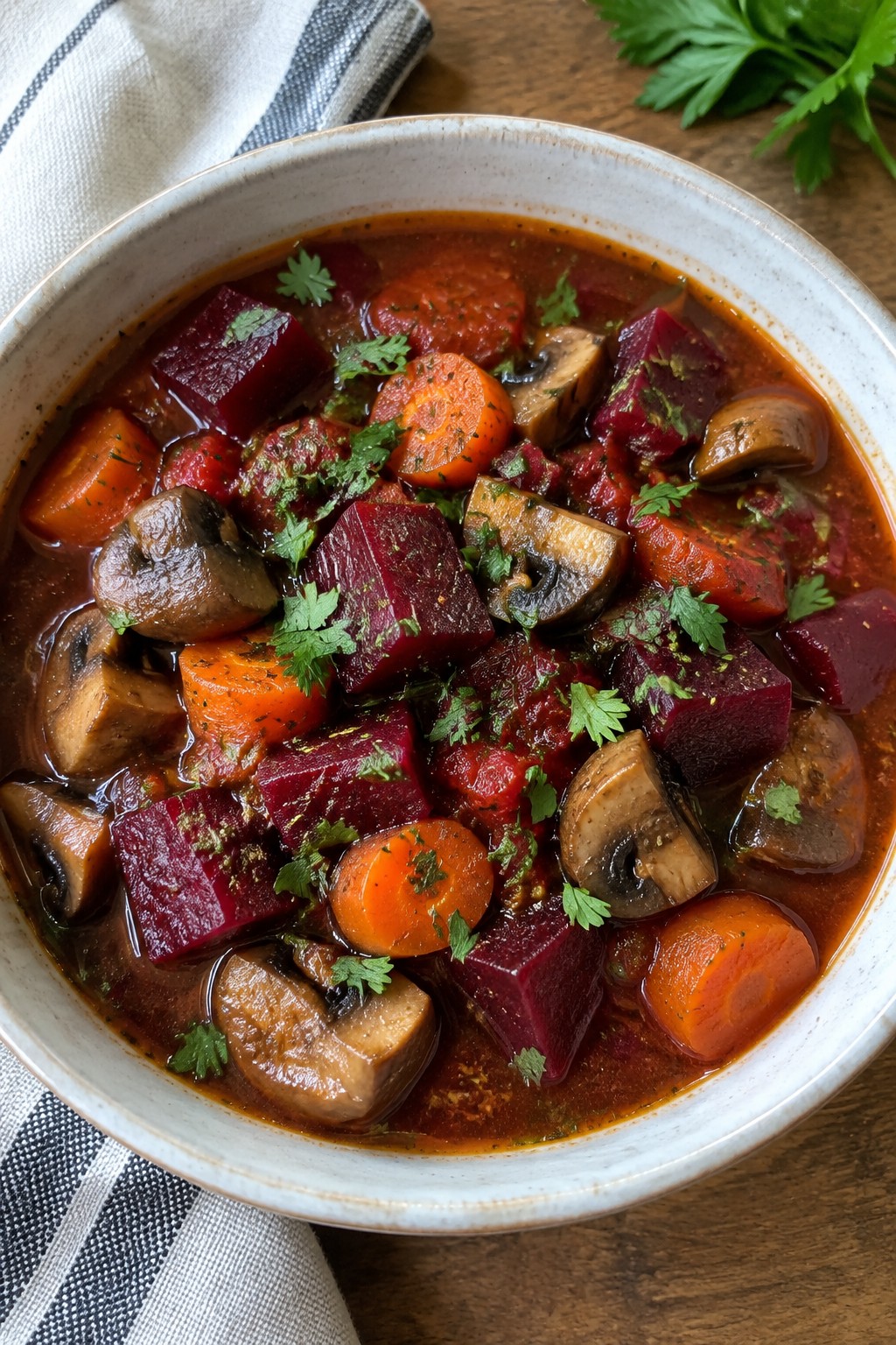 French Herbes de Provence Mushroom and Beet Root Stew