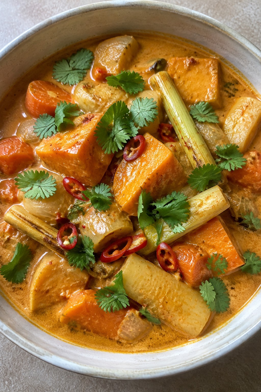 Spicy Thai Coconut Curry Root Vegetable Stew with Lemongrass