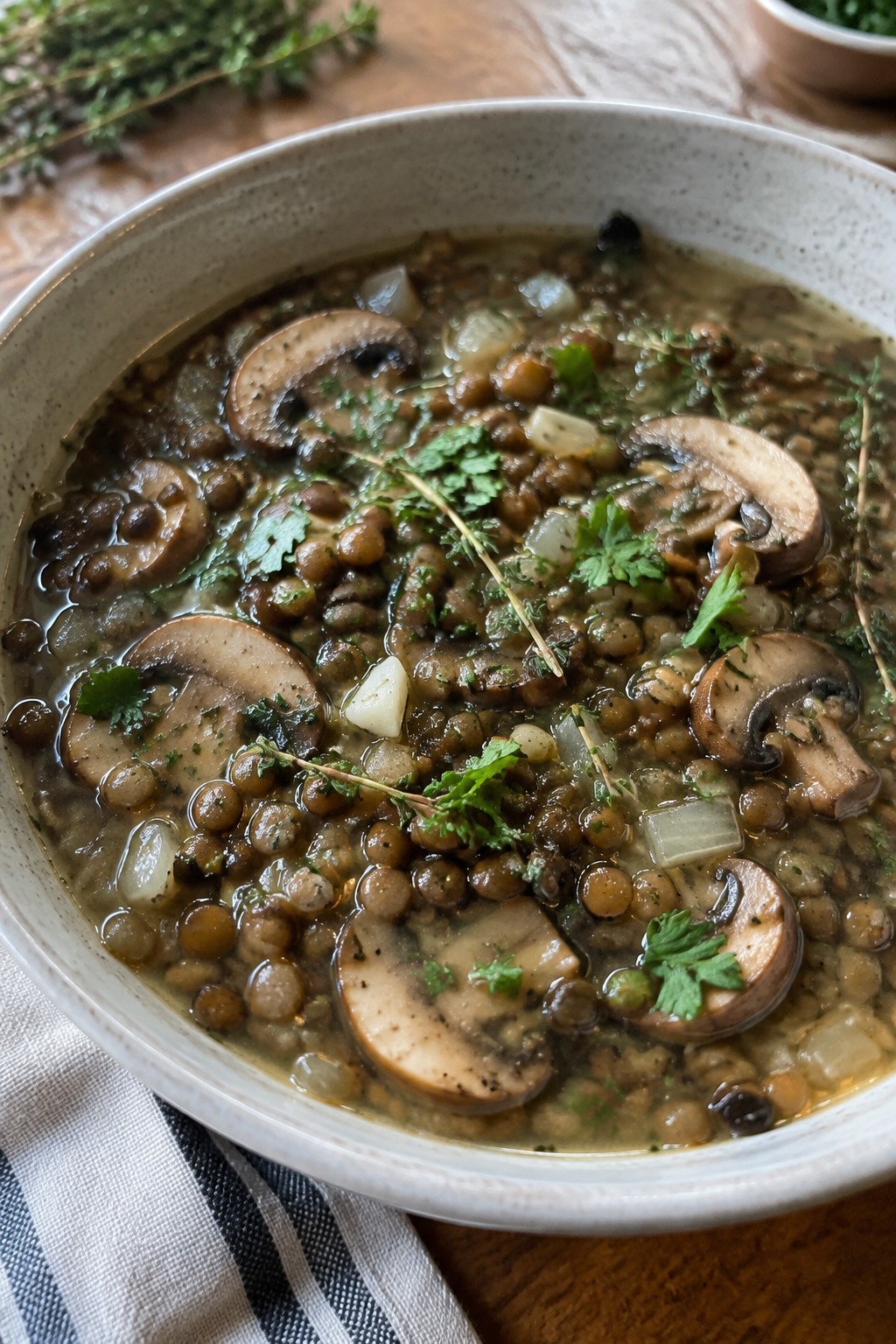 Herbed French Lentil Stew with Mushrooms and Thyme