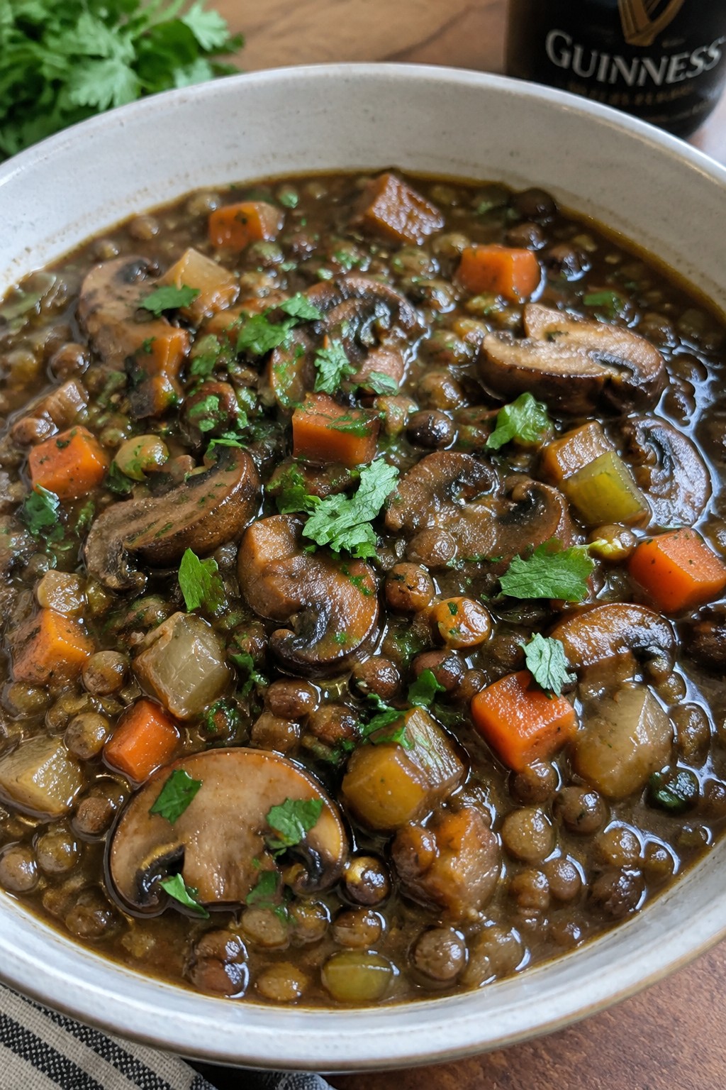 Guinness Braised Lentil Mushroom Stew