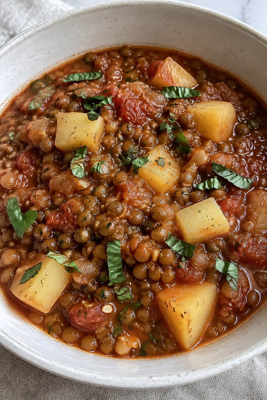 Classic Tomato Basil Lentil Stew with Potatoes