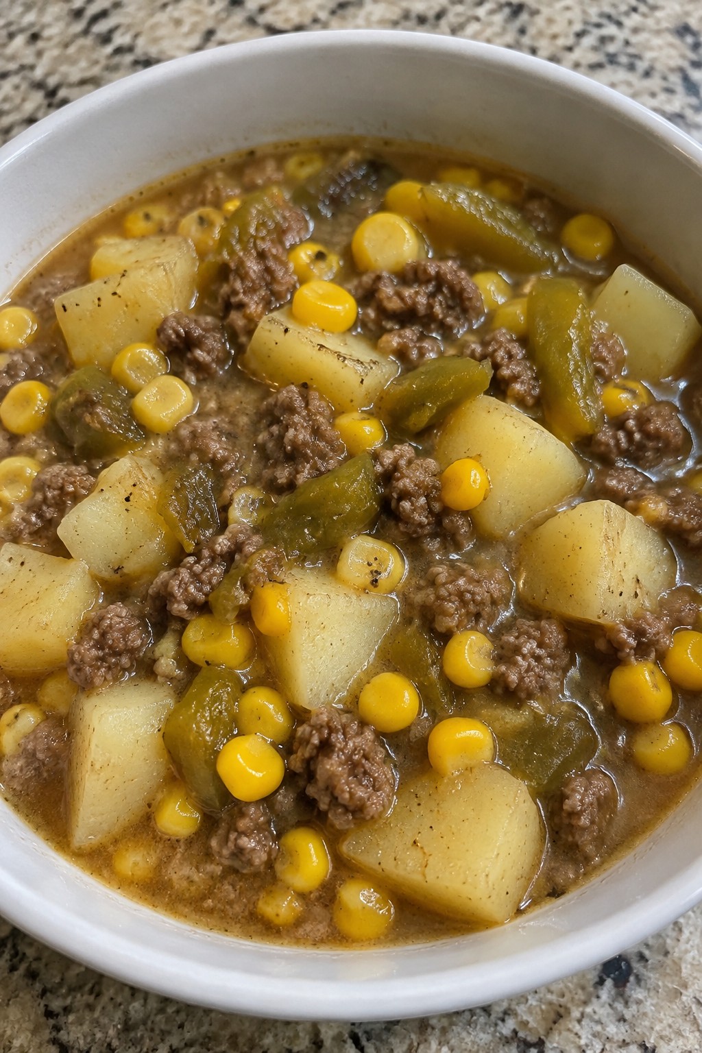 Green Chile Corn and Potato Hamburger Stew