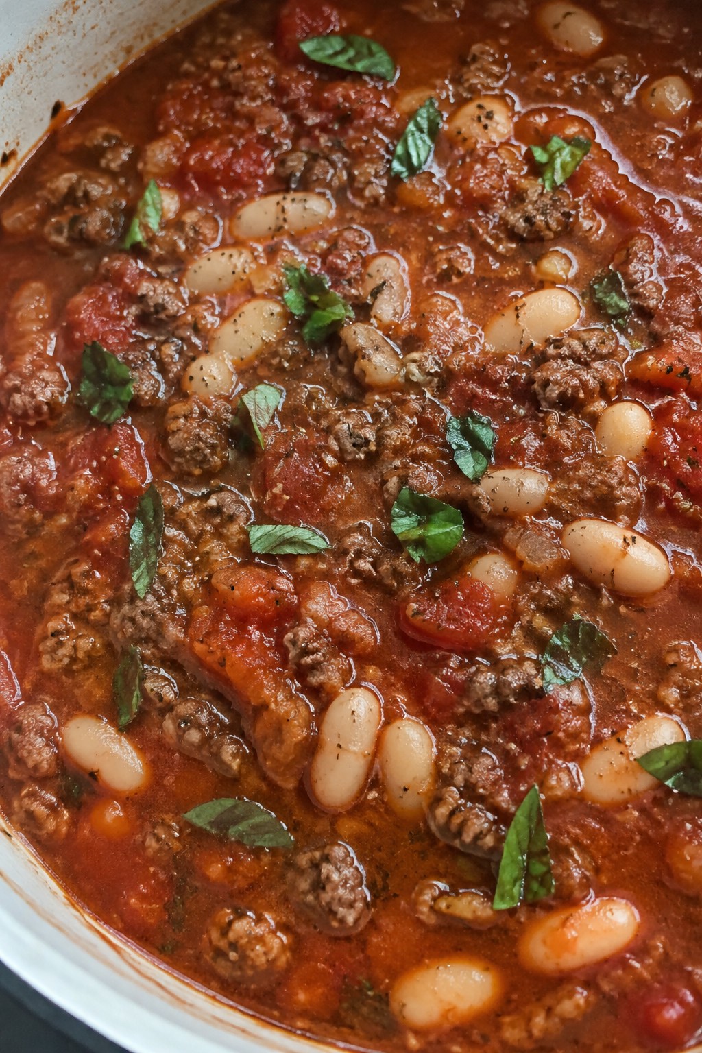 Italian Tomato Basil Hamburger Stew with White Beans