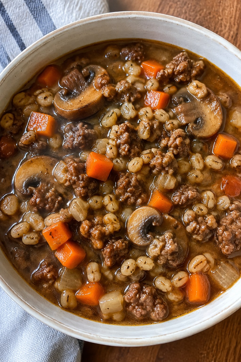 Mushroom Barley Beef Hamburger Stew