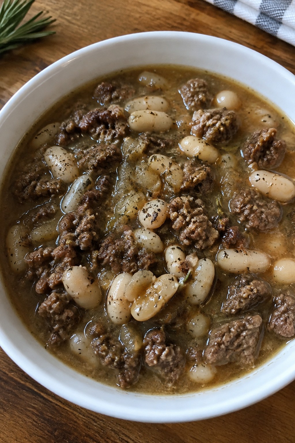 Rosemary Garlic White Bean Hamburger Stew