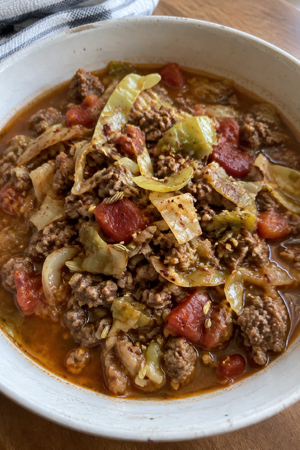 Smoky Paprika Cabbage and Sausage-Style Hamburger Stew