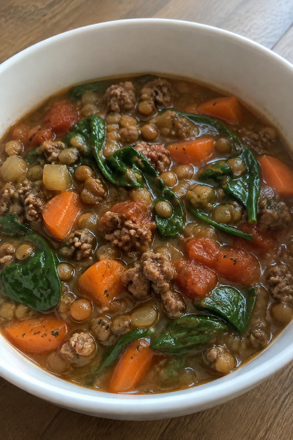 Beef Lentil Stew with Spinach and Carrots