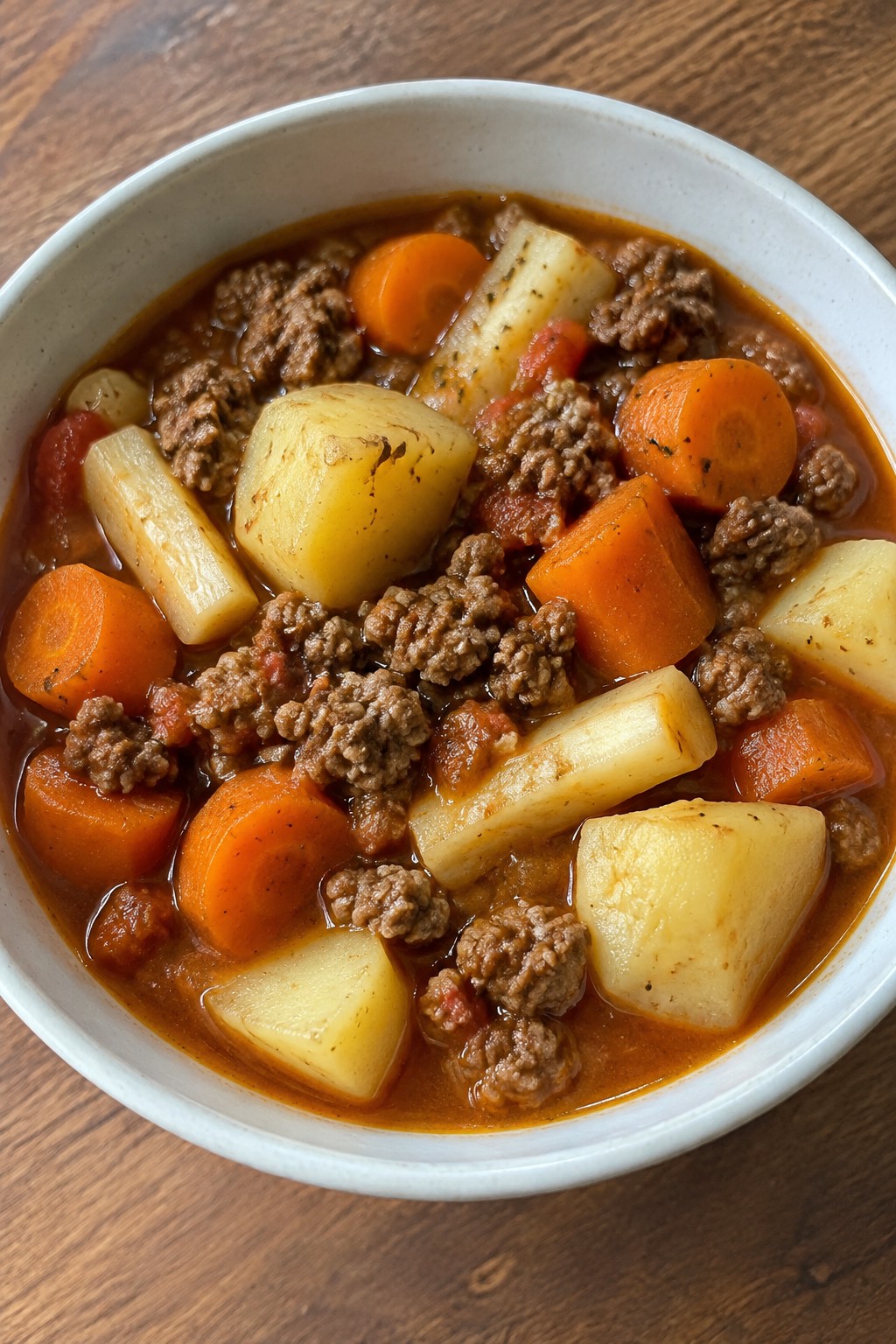 Classic Beef and Root Vegetable Hamburger Stew