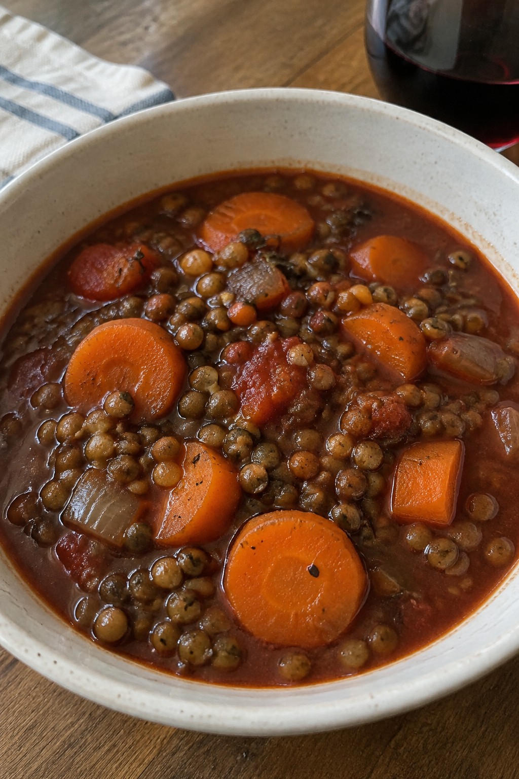 French Lentil Stew with Carrots and Red Wine