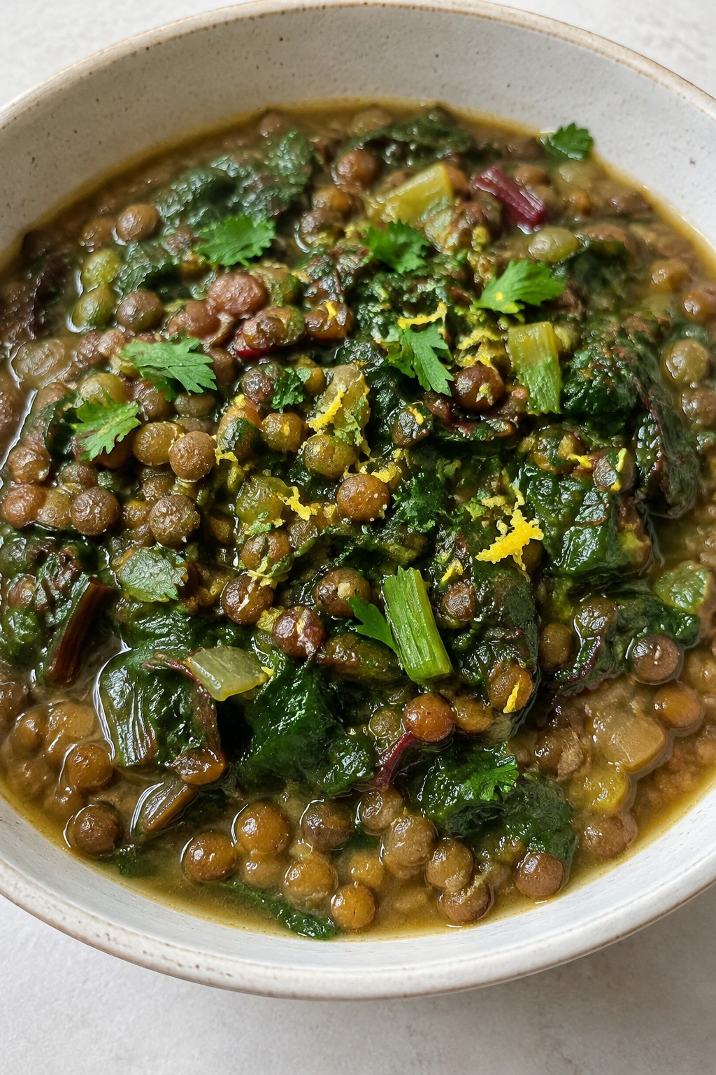 Lebanese Lentil Stew with Swiss Chard and Lemon