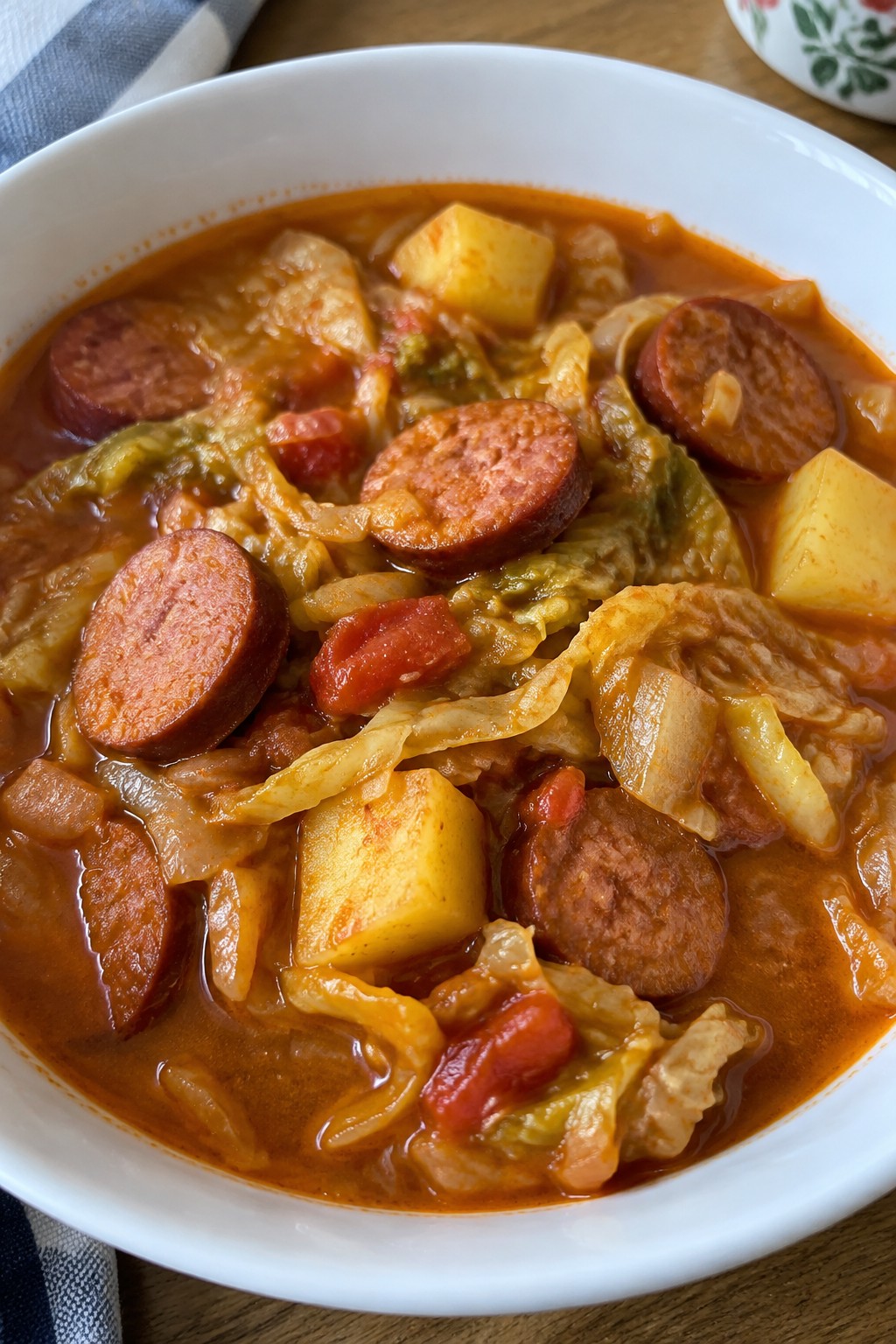 Hungarian Paprika Sausage Stew with Cabbage