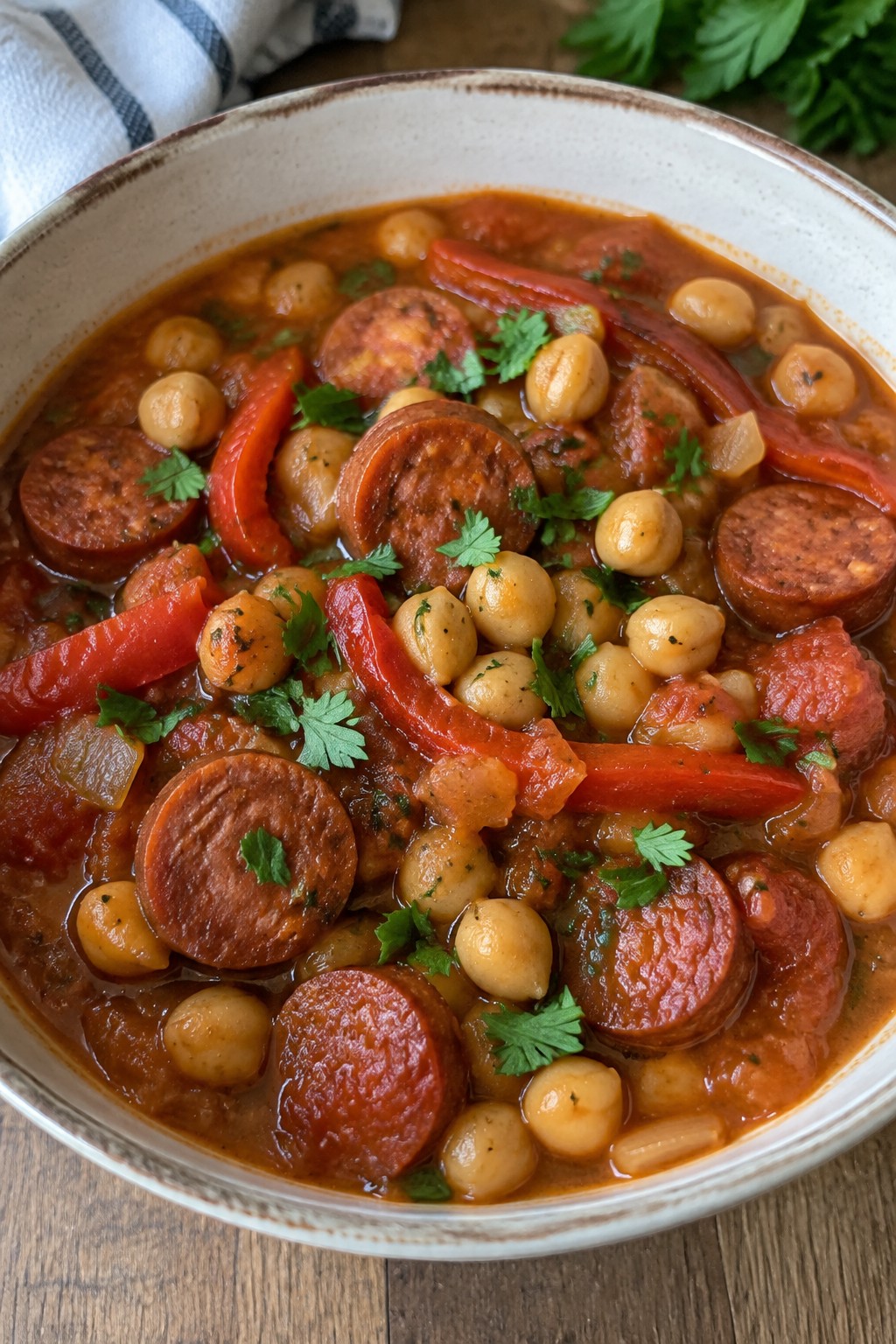 Smoky Spanish Chorizo Stew with Chickpeas and Peppers