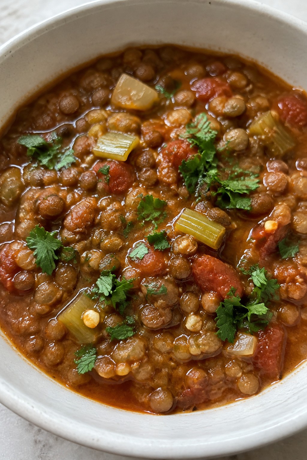 Spanish Smoked Paprika Lentil Stew with Garlic and Celery
