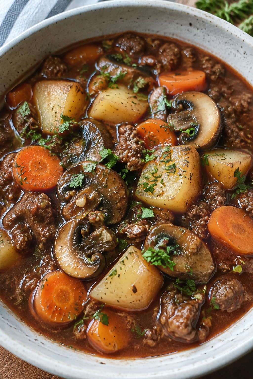 Mushroom and Red Wine Hamburger Stew
