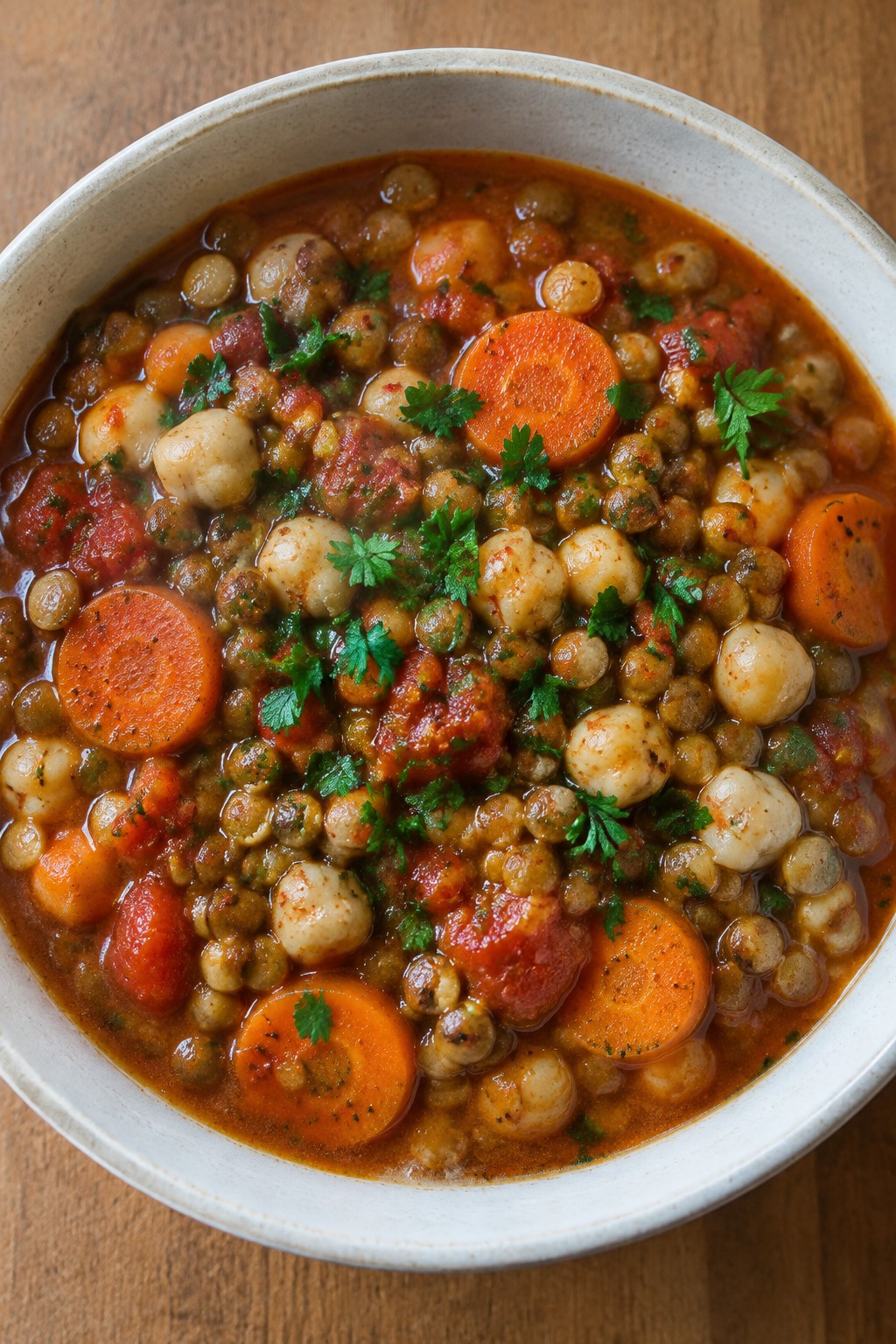 Harissa-Spiced Lentil Stew with Chickpeas and Carrots