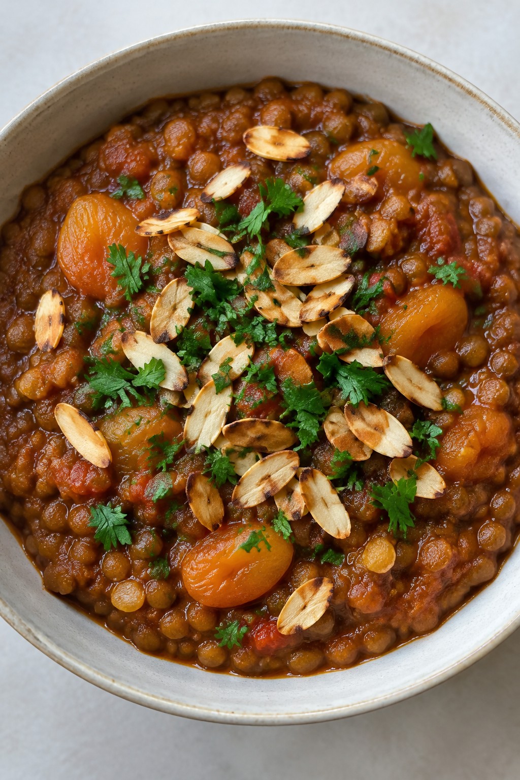 Moroccan-Spiced Lentil Stew with Apricots and Toasted Almonds
