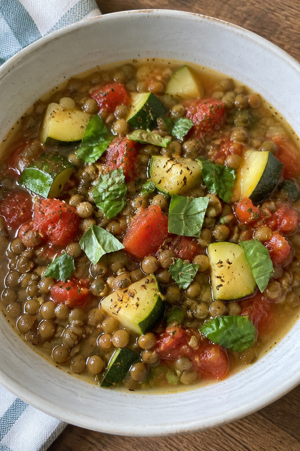 Summer Zucchini and Tomato Lentil Stew with Basil and Oregano