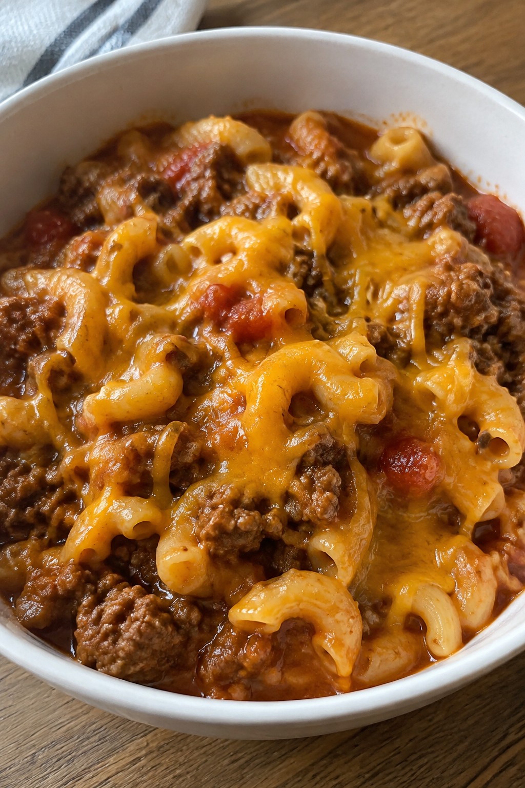 Cheesy Elbow Macaroni Hamburger Stew