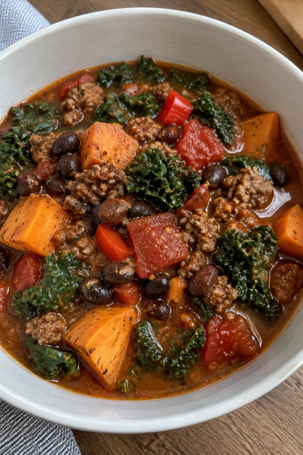 Southwestern Sweet Potato and Kale Hamburger Stew