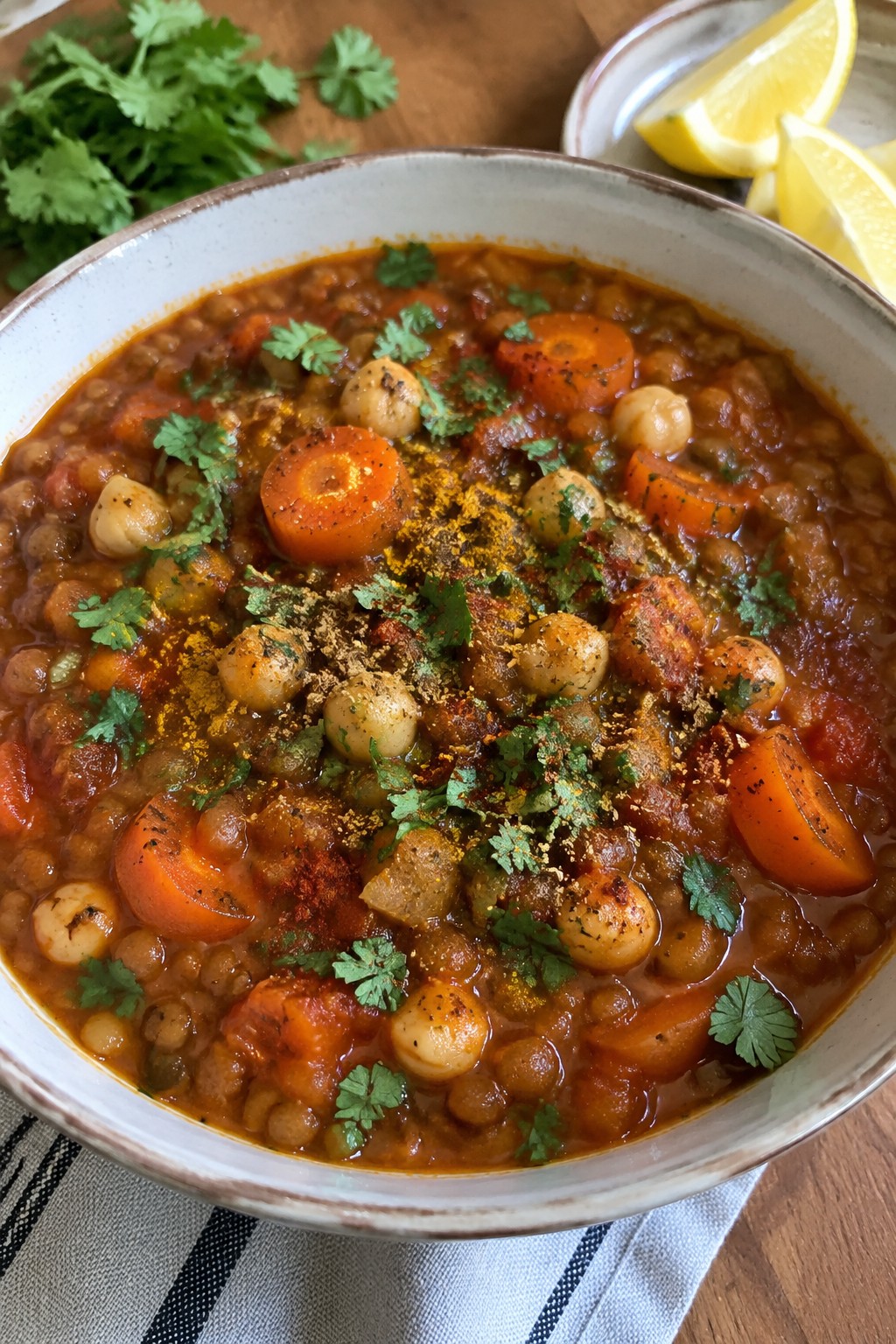 Moroccan Lentil Stew with Chickpeas and Carrots