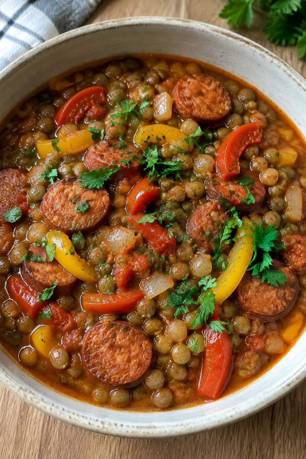 Smoky Spanish Chorizo Lentil Stew with Peppers and Paprika