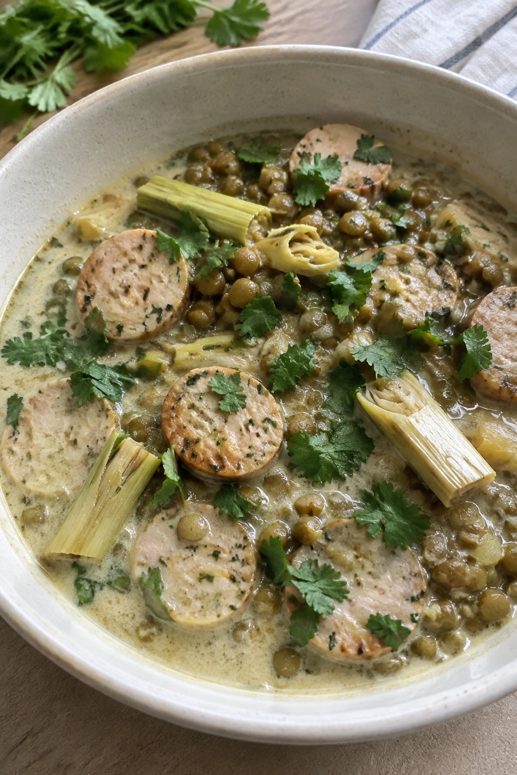 Thai-Style Coconut Lentil Stew with Chicken Sausage and Lemongrass