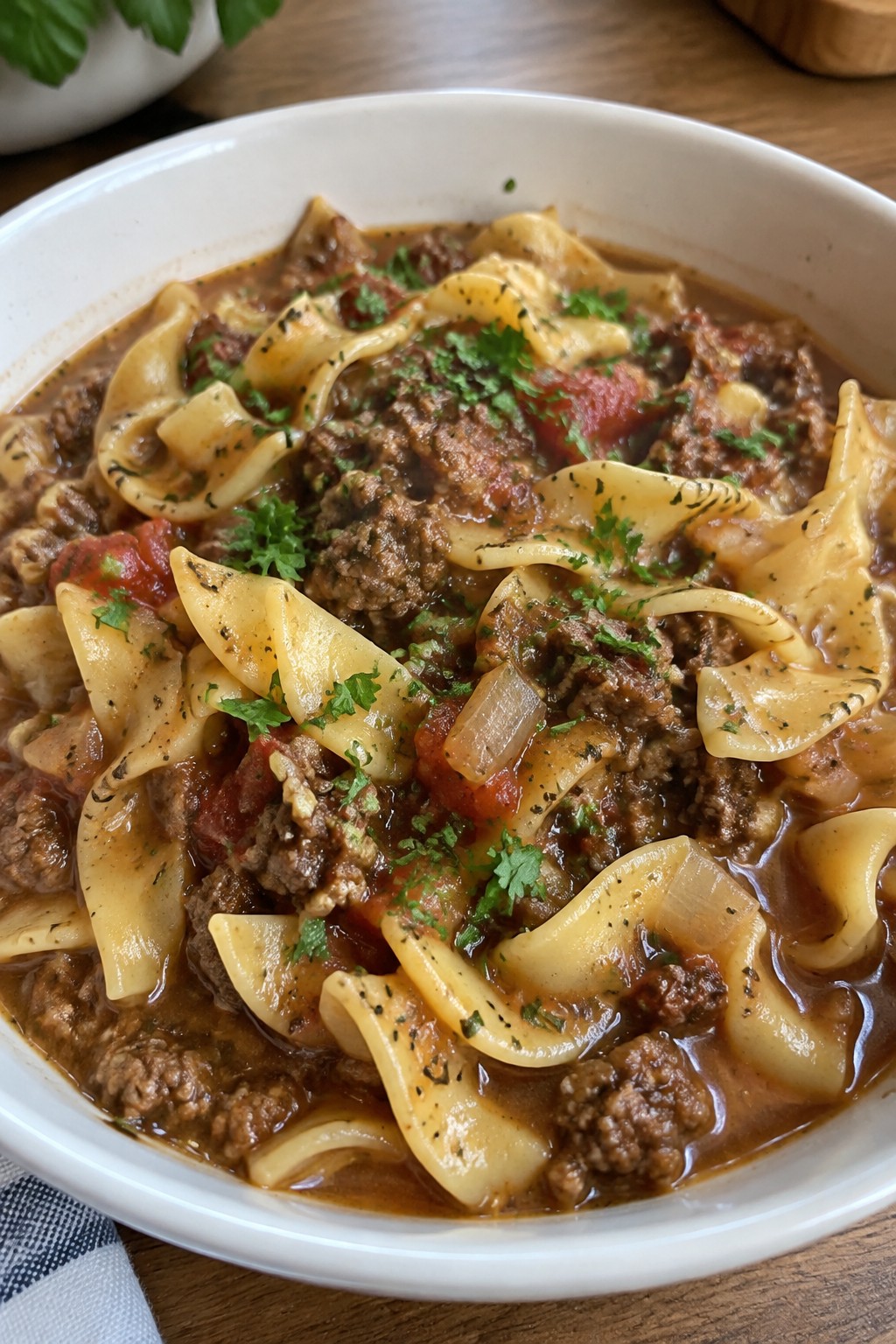 Italian Herb Hamburger Stew with Noodles and Marinara