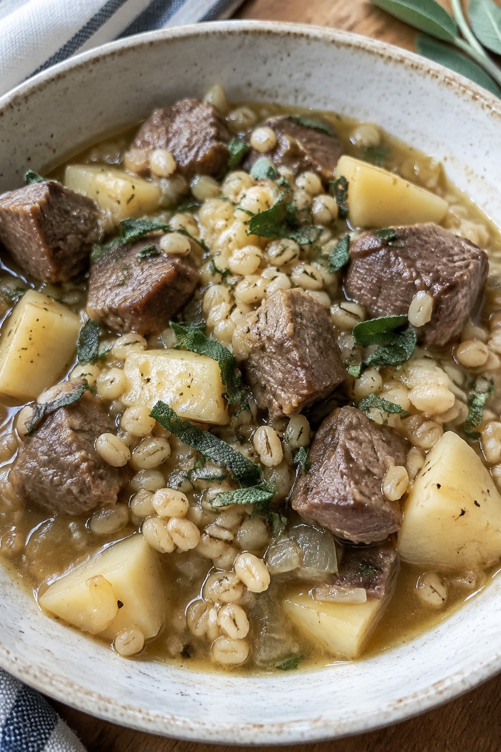 Apple Cider Lamb and Barley Stew with Sage and Parsnips