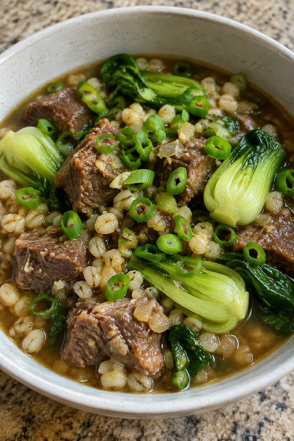 Ginger-Soy Braised Lamb Barley Stew with Bok Choy