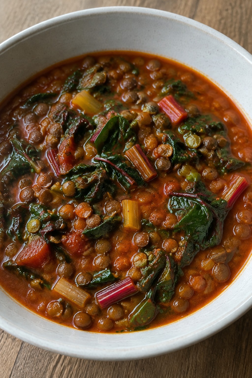 Harissa Lentil Stew with Rainbow Chard