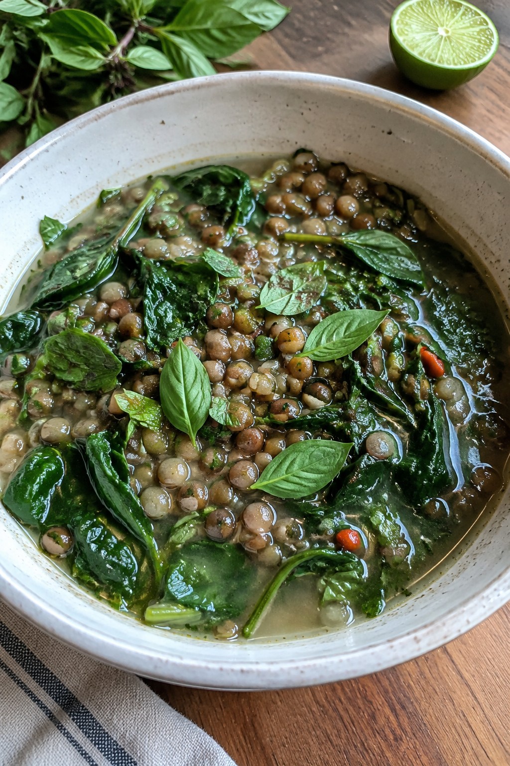 Thai Basil Lentil Stew with Spinach and Lime
