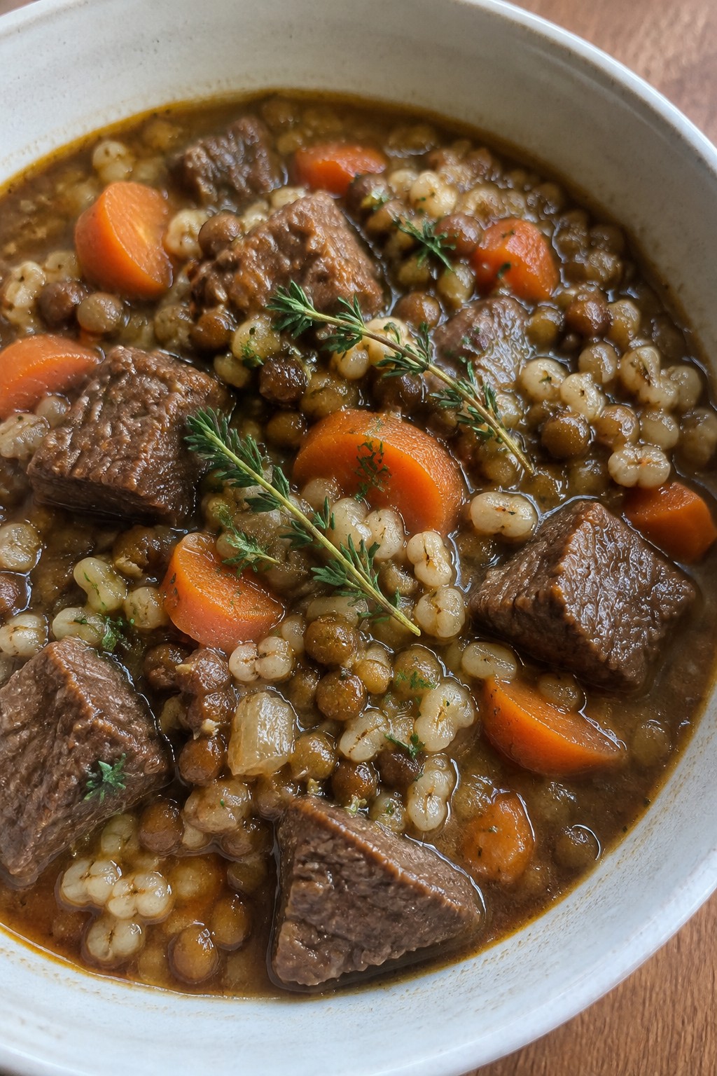 Beef and Lentil Stew with Barley and Fresh Thyme
