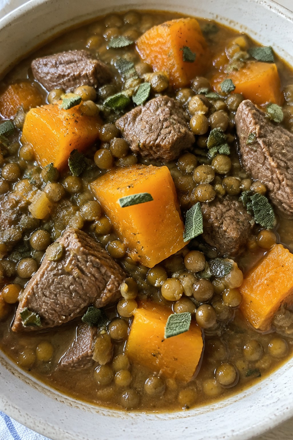 Beef and Lentil Stew with Butternut Squash and Sage