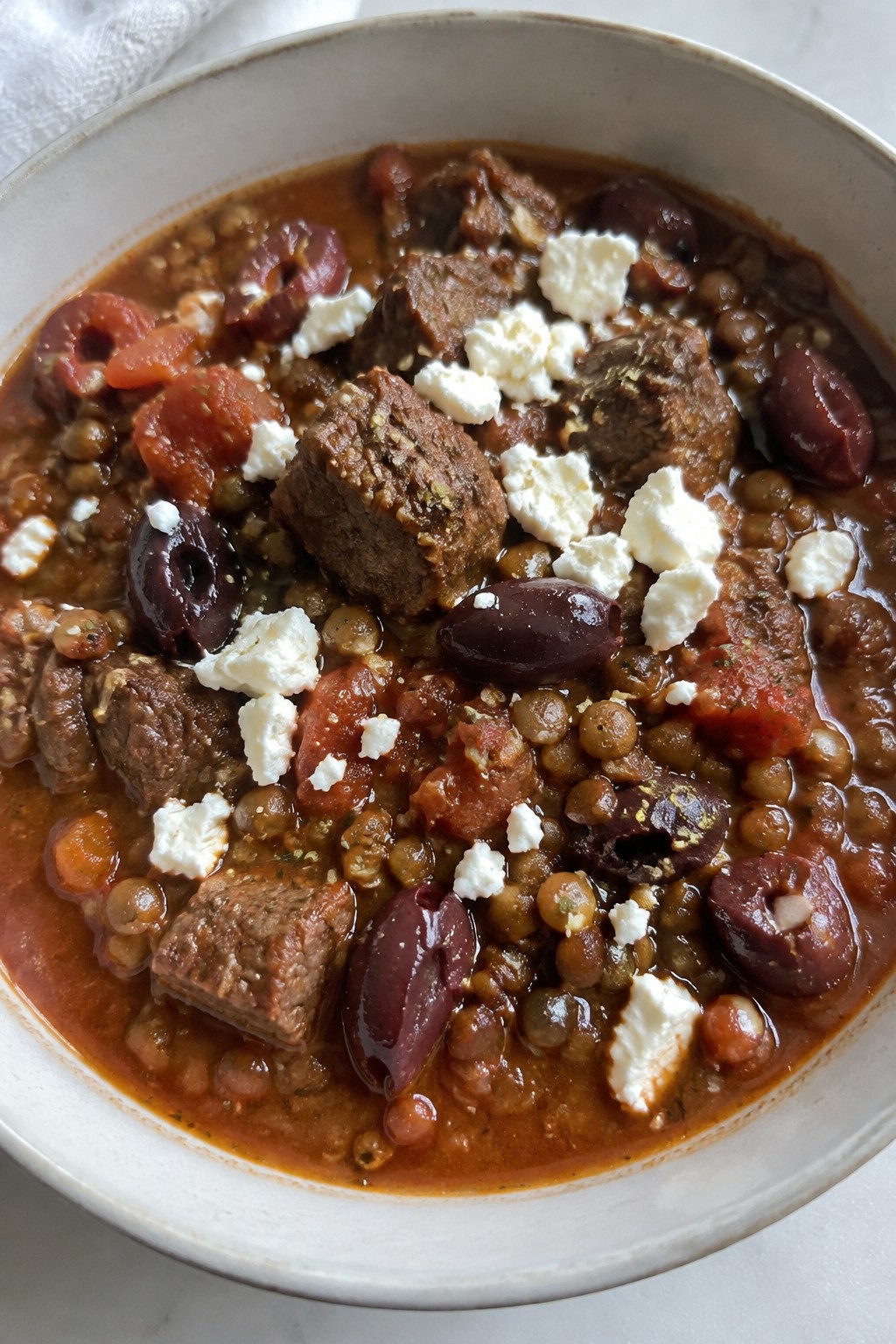 Greek-Inspired Beef and Lentil Stew with Olives and Oregano