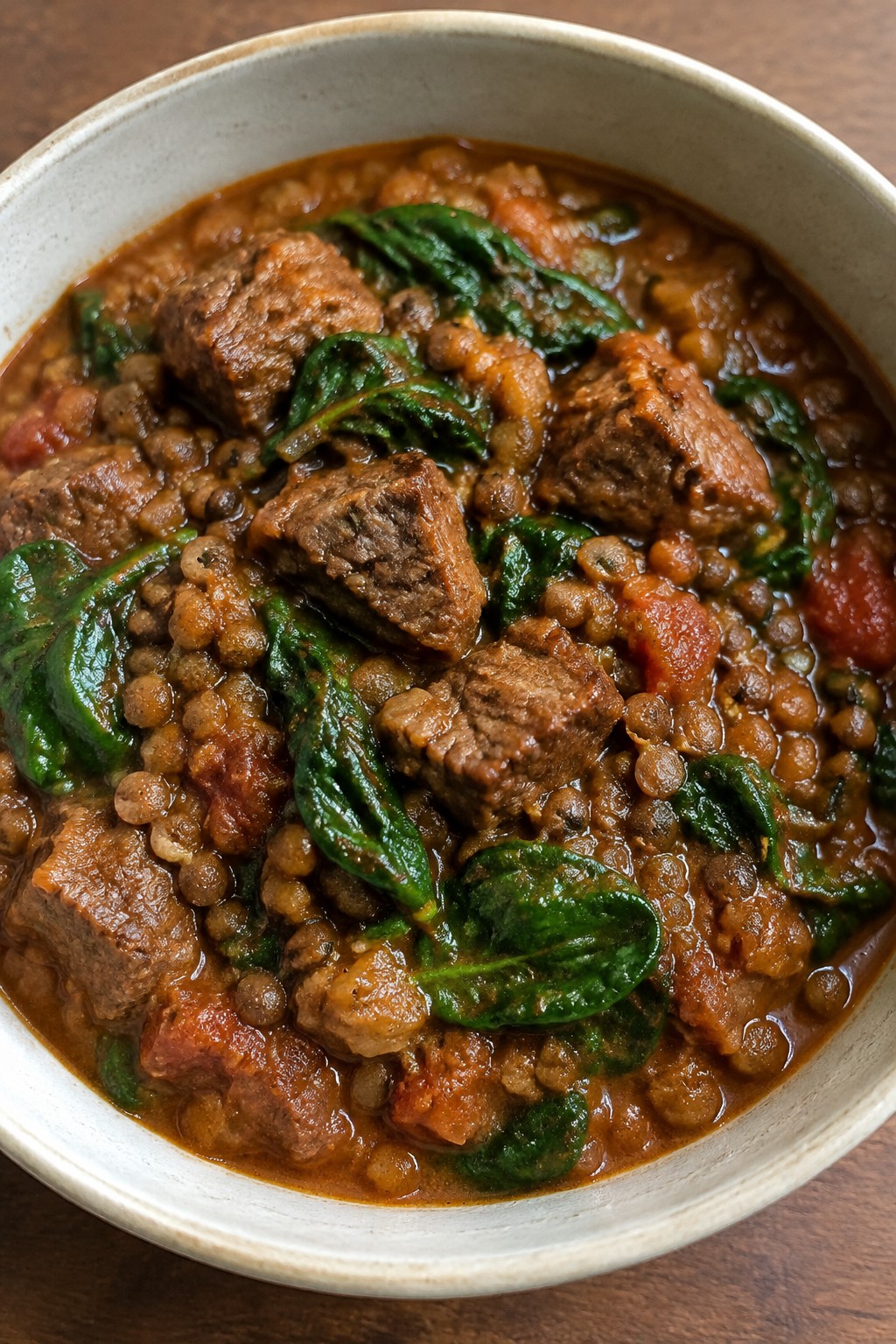Indian-Style Beef and Lentil Stew with Garam Masala and Spinach
