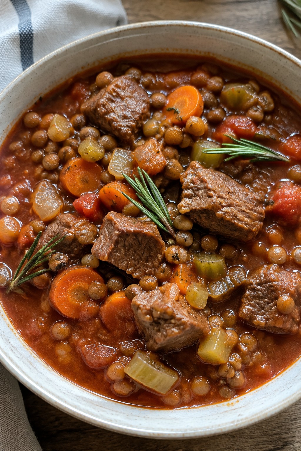 Italian Beef and Lentil Stew with Rosemary and Tomatoes