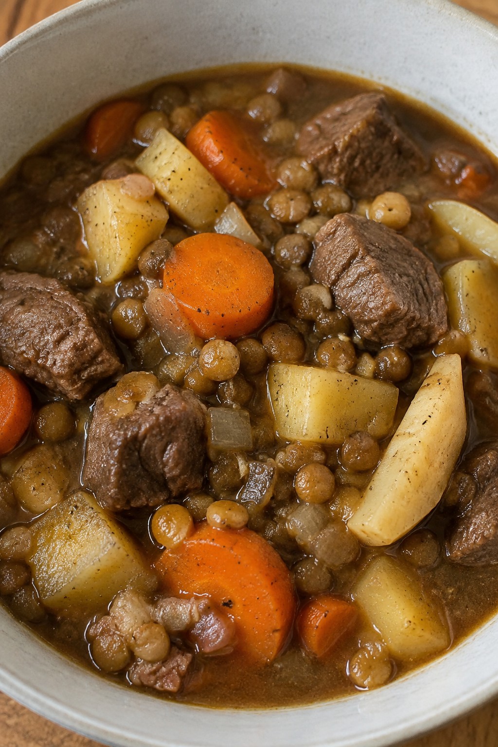 Slow Cooker Beef and Lentil Stew with Root Vegetables