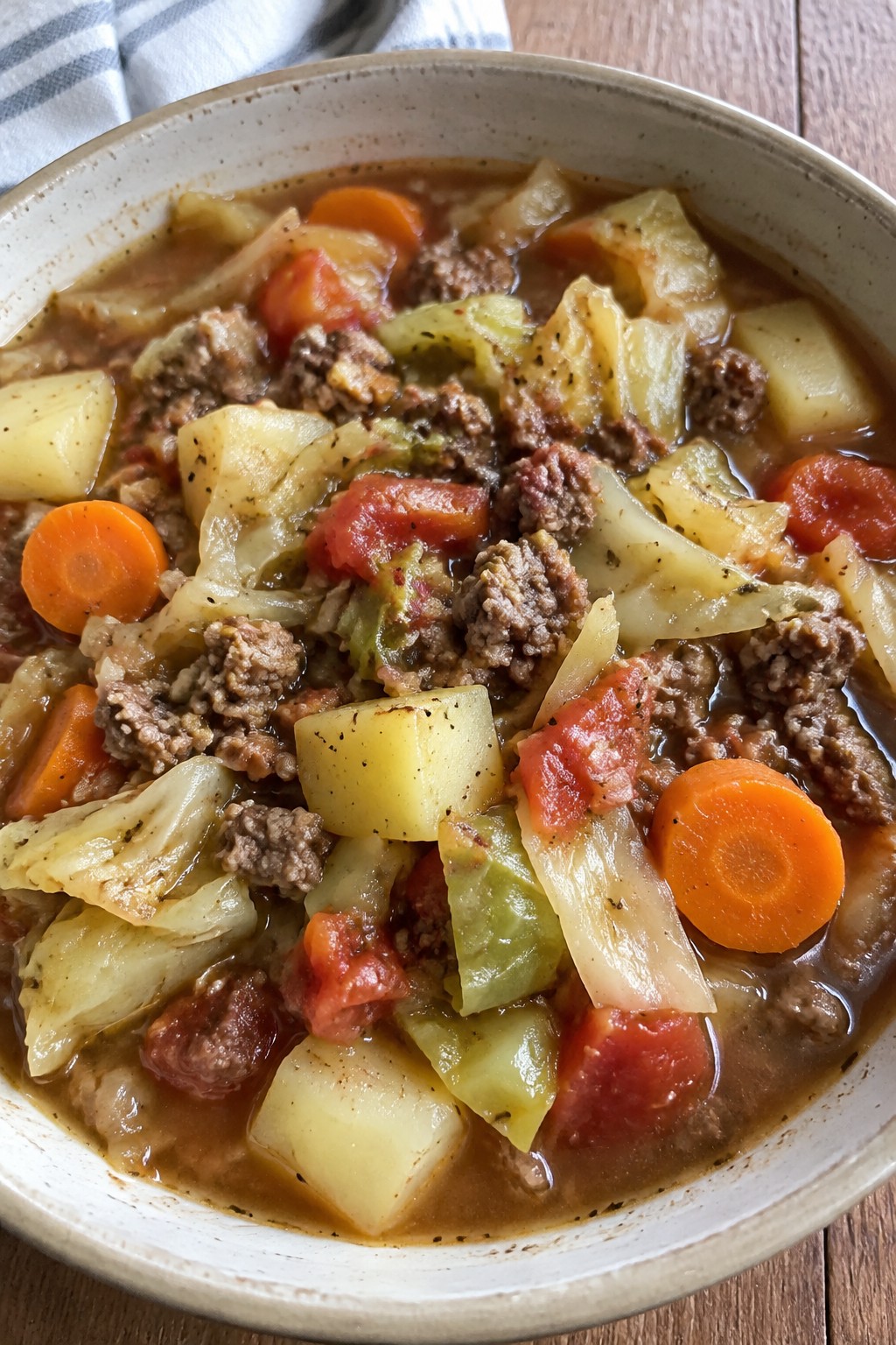 Rustic Cabbage and Vegetable Hamburger Stew