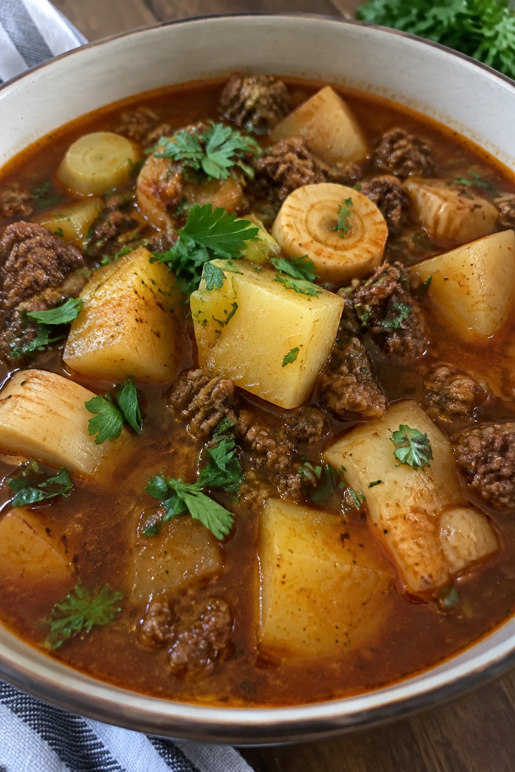 Savory Paprika Beef Potato Stew with Turnips and Parsnips