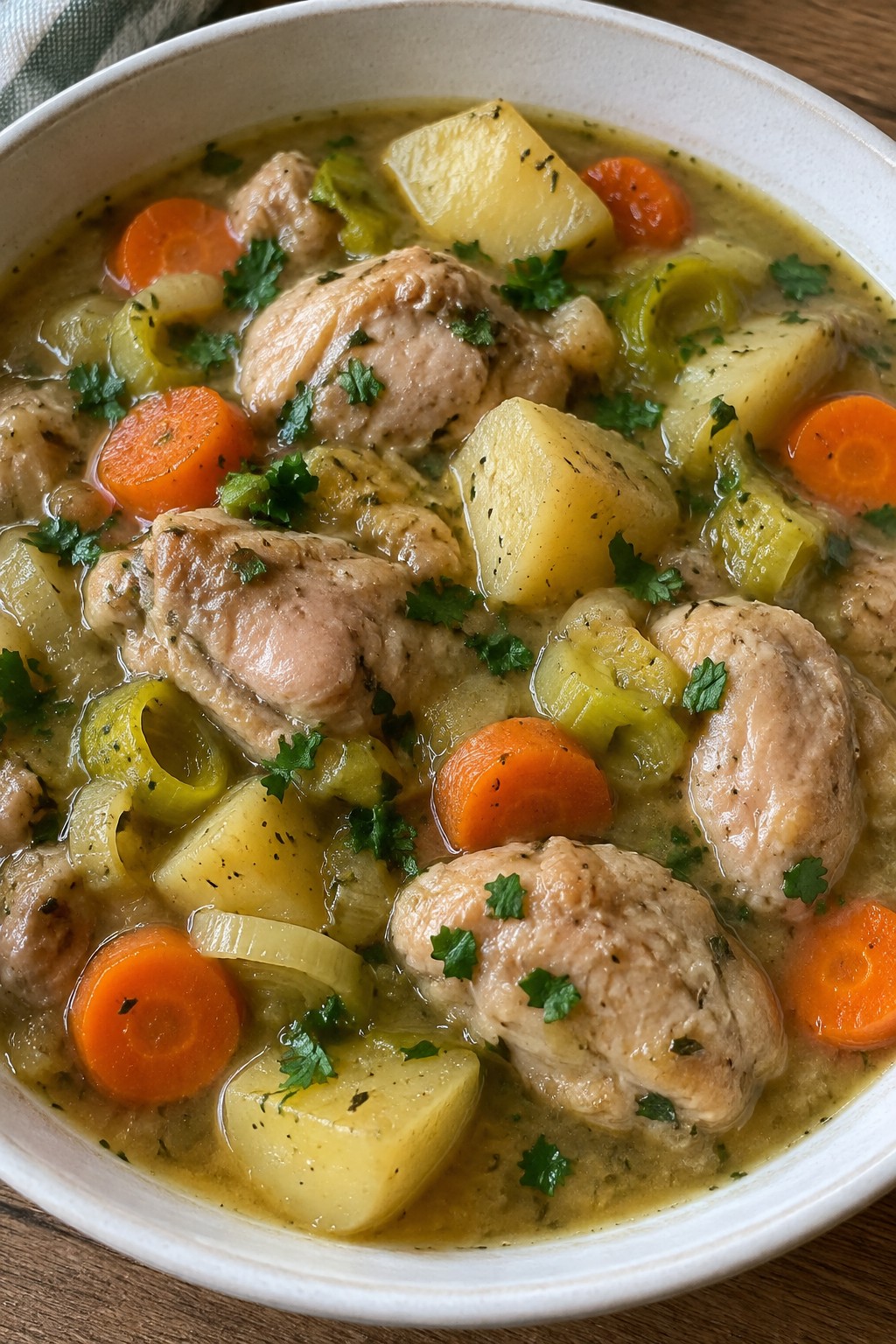 Hearty Irish-Style Chicken Stew with Potatoes and Leeks