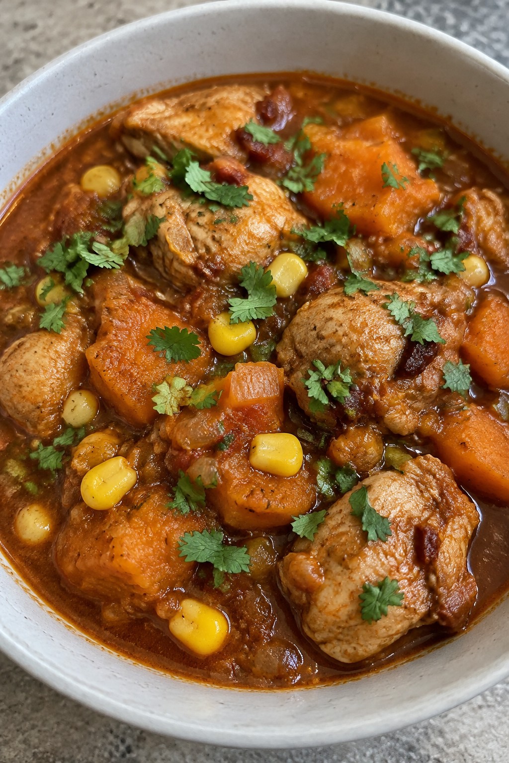 Spicy Chipotle Chicken Stew with Sweet Potatoes and Corn