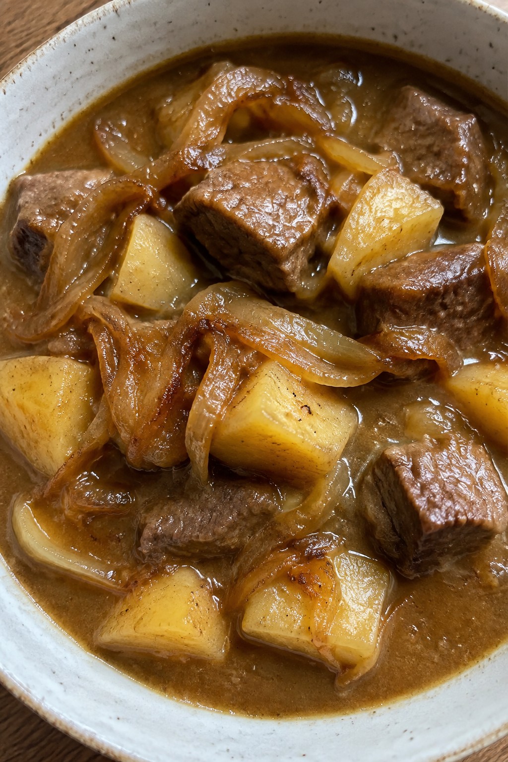 Beef Stew with Caramelized Onions and Potatoes