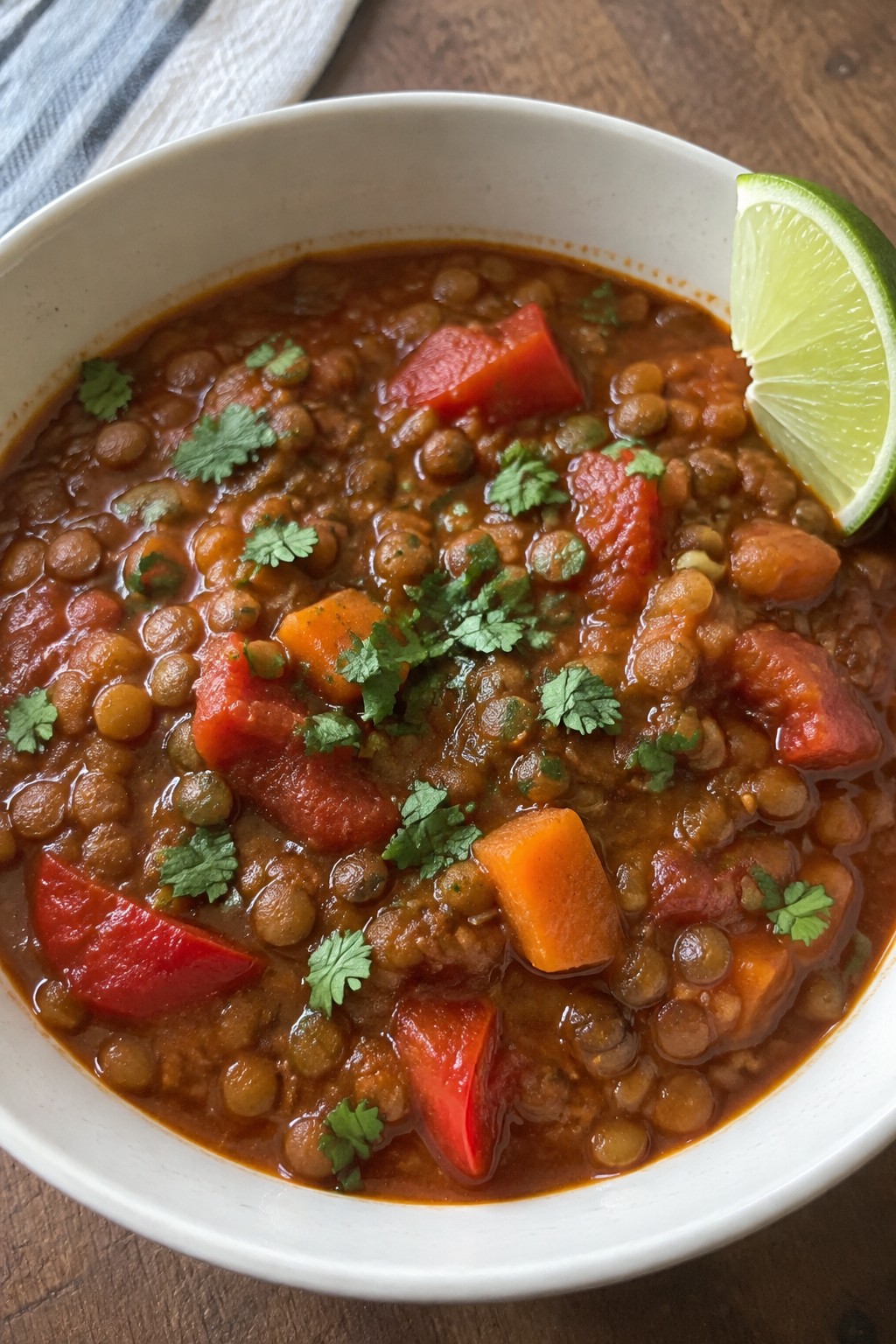 Mexican Chipotle Vegetable Lentil Stew with Tomatoes and Carrots