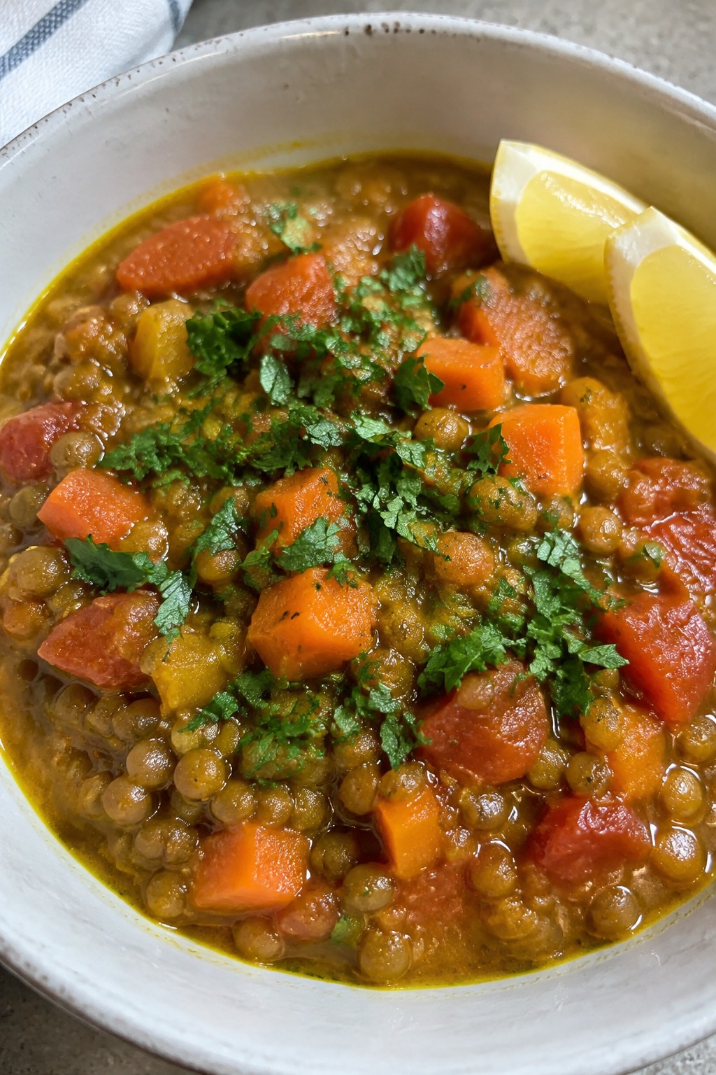 Persian Turmeric Vegetable Lentil Stew with Tomatoes and Carrots