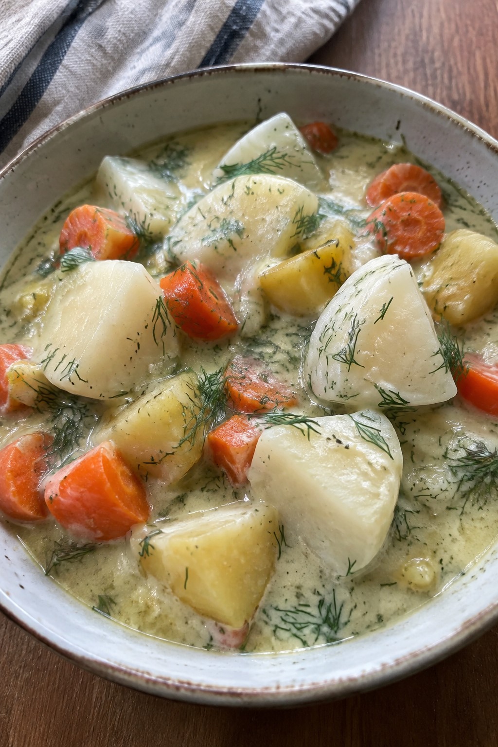 Creamy Vegetable Stew with Turnips and Fresh Dill