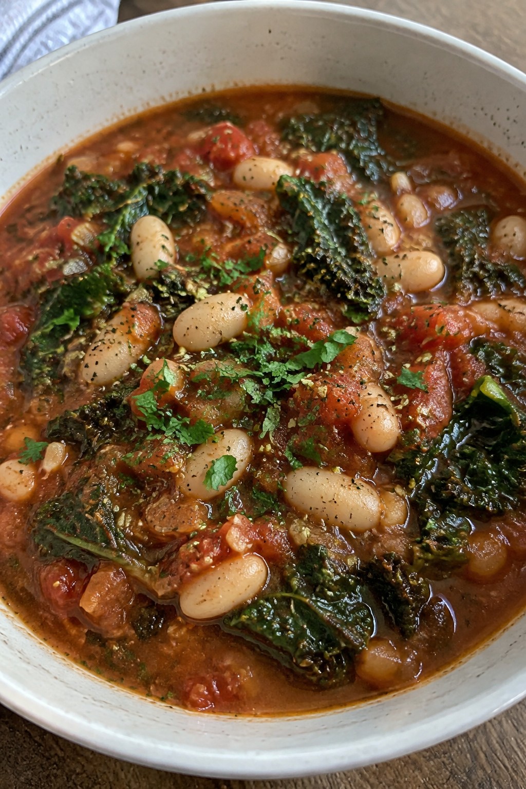 Tomato and White Bean Stew with Italian Herbs and Kale