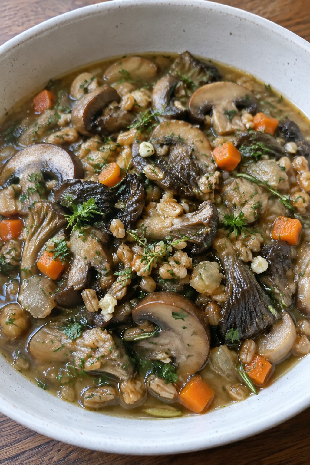 Wild Mushroom and Farro Stew with Garlic and Herbs