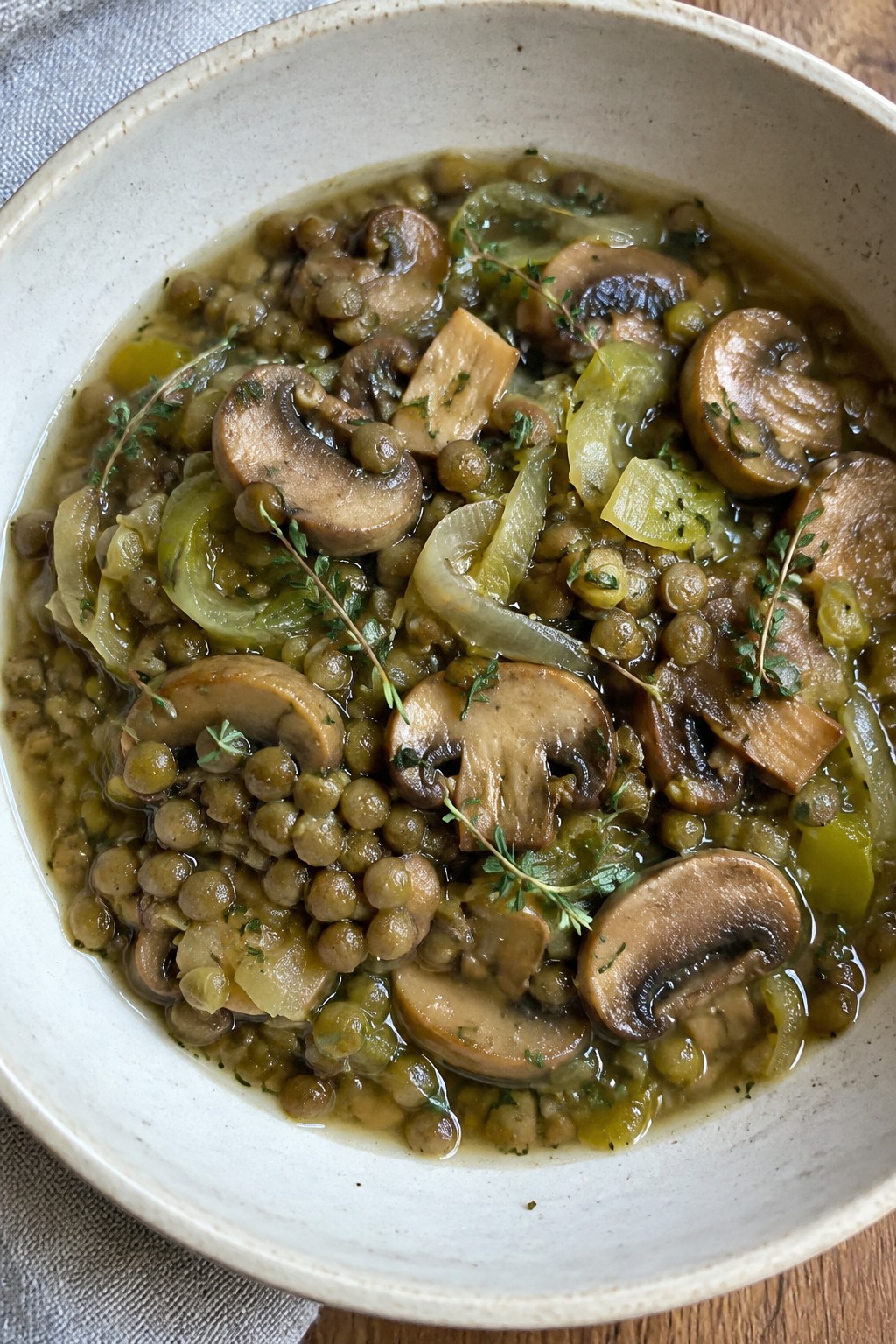 French Thyme Mushroom Lentil Stew with Leeks